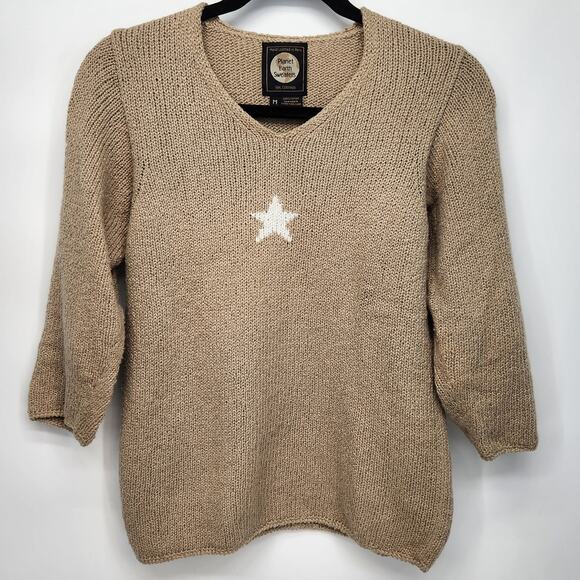 Planet Earth Sweaters Taupe Cotton Knit Star Hand Loom Sweater Women's M - Picture 1 of 6